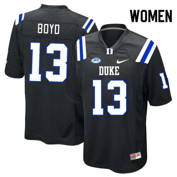 Women #13 Quran Boyd Duke Blue Devils College Football Jerseys Stitched-Black